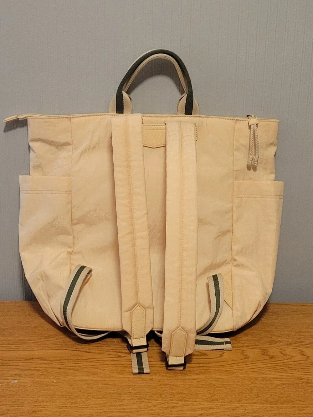 Canvas Daypack Backpack in Cream with Olive Front Pocket